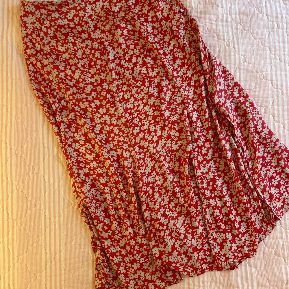 Zara Asymmetrical Red Floral Skirt